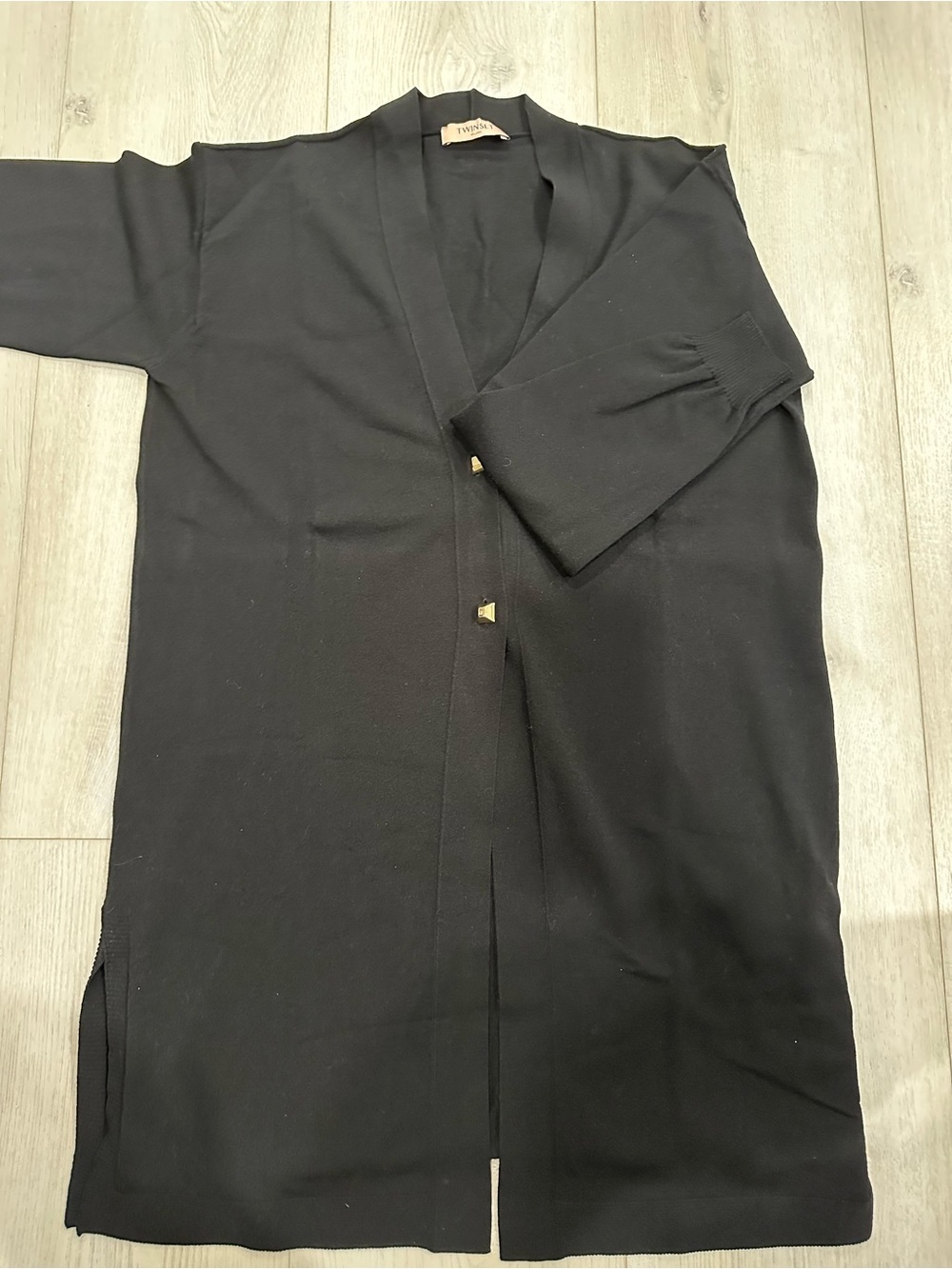Twinset Milano Black Long Knit Cardigan Duster Gold Logo Made in Italy M